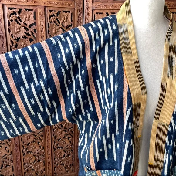 Vintage Handmade African Ikat Tribal Open Front Kimono with Fringe - Picture 3 of 13